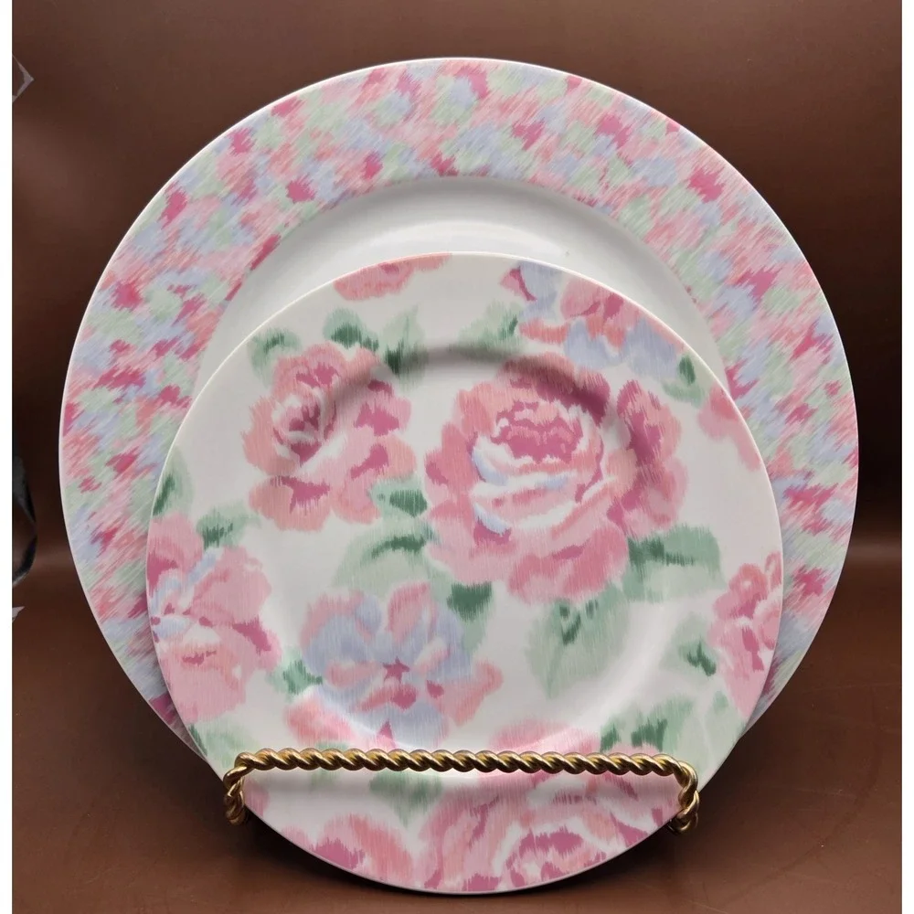 Vintage Dinner Plates /Salad. 2 In Set Pink Roses‎ And Design By Lynn Hollyn